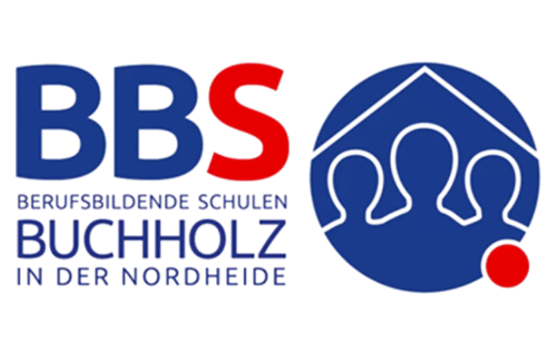 Ein Logo mit einem Schriftzug in klaren, modernen Buchstaben, kombiniert mit Blau und Rot.